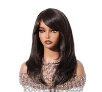 Dark Brown Straight Wig Medium Long Natural Layered Wigs With Bangs Heat Resistant Synthetic Hair Beautiful