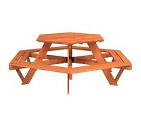 (dark brown) vidaXL Picnic Table for 6 Kids with Umbrella Play Table Hexagon Solid Wood Fir