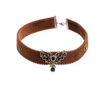 Dark brown vintage leather diamond-encrusted butterfly drop pendant necklace for a unique and high-end look