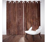 Dark Brown Wood Texture Bedroom Curtains Retro Style Eyelet Curtains for Living Room Soundproof Thermal Natural Rural Style Kitchen Curtain for Kids Teens Room, Set of 2 Panels W 43.5" x L 85"