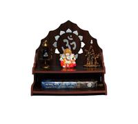 Dark Brown Wooden Temple For Home Mandir Wall Hanging God Singhasan MDF Wood Ghar Decorative Medium | Office Shop By SEASOL 11.02 x 10.24 inches