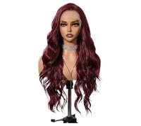 Dark Burgundy Wig | 25-Inch Red Colored Bouncy Long Wigs | Wine Glueless Hair, Realistic Look, Transparent Lace For Women, 13x6 Curly Front For Outing Date, Girls