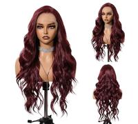 Dark Burgundy Wig,25 Inch Red Long Bouncy Wigs | 13x6 Pre Plucked, Curly Transparent Lace For Women, Wine Glueless Hair For Daily Use, Work
