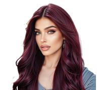 Dark Burgundy Wig, Red Colored 25 Inch Frontal Bouncy Wave Wigs, Wine Glueless Hair, Transparent Lace For Women, 13x6 Pre Plucked Curly, Realistic Look For Daily Use