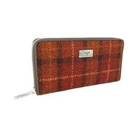 Dark Burnt Orange Tartan Check Harris Tweed Ladies Staffa Zip Round Purse Wallet