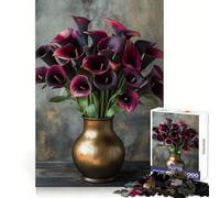 Dark Calla Lilies in Vase 1000 Piece Jigsaws for Adults Puzzle Decompress Tight Joint Fun Challenge Art Decor (38x52cm)