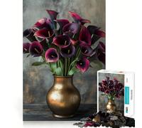 Dark Calla Lilies in Vase Jigsaw Puzzles for Teenagers 1000 Piece Logic Train Skill Play Fun Play Evening Game (38x26cm)