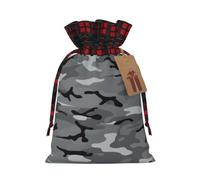 Dark Camouflage Christmas Drawstring Gift Bags With Tags,Xmas Candy Bag | 2 Sizes 6.9""X11.8"" /4.7""X8.3""Plaid Cotton Bags Sacks Xmas Red Wrapping Storage Bags For Gift Candy Goodie Party Suppliy
