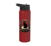 Dark Cat on Grimoire Gothic Arch Design Stainless Steel Insulated Water Bottle