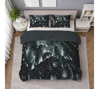 Dark Charcoal Quilt Cover Double 200 X 200 cm, Architecture City Skyscraper Bedding Set, Duvet Cover Set, in Smooth Microfibre, Machine Washable, All Season Use, Daily Comfort, Fresh Sleep