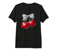 Dark Cherry Zebra Ribbon Bow Coquette Aesthetic Cherries Premium T-Shirt