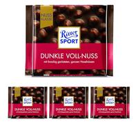 Dark Chocolate Bar | Ritter Sport | Dark Whole Hazelnut | Total Weight 100 Grams (Pack of 4)