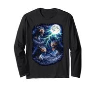 Dark Chupacabra Under The Moon Vintage Fantasy Lightning Art Long Sleeve T-Shirt