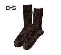 (dark coffee) 1 Pair Unisex Winter Socks Solid Color Mid-tube Anti-slip Thick Keep Warm Twisted Texture Sweat Absorption Floor Socks Daily Wear Various Occasions