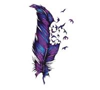 Dark Color Large Feather Temporary Tattoo Sticker Color Purple Hand Painted Flower Arm Leg Waterproof Fake Tattoos