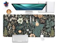 Dark Cottagecore Mouse Pad Floral Desk Pad,Botanical Mousepad, Vintage Desk Mat,Wildflower Mousepad with Stitched Edges Non-Slip Waterproof Rubber Base Mouse Mat for Office Work Home 35.4" x 15.7"