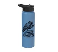 Dark Crow Sitting On Books Gothic Raven Black Crow Lover Stainless Steel Insulated Water Bottle
