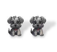 Dark Cute Sitting Grey White Schnauzer Dog Puppy Lover Shrinky Plastic Mini Small Tiny Gift Handcrafted Custom Unique Stud Earrings for Pierced Ears, Personalized Fashion Jewelry Resin Studs Jewellery