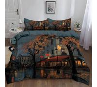Dark Cyan Simple Style Urban High Rise Buildings Duvet Cover Set Microfiber, Luxury Reversible Quilt Cover Easy Care Bed Linen Soft Cosy Bedding Sets Pillowcase - Double (200 cm x 200 cm)