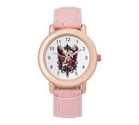 Dark Devil Angeled Women's Leather Strap Band Watch Pink Ladies Three-Hand Wrist Watches