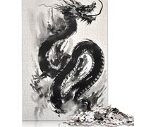 Dark Dragon Ink Art Jigsaw Puzzles Puzzles for Adults Kids. 1000 Pieces Impossible Challenge Toy Educational Games Home Decoration for Adults& Kids Age 14 Years Up 1000pcs (75x50cm)