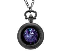 Dark Dream Catcher Purple Wolf Vintage Pocket Watch And Chain Arabic Numerals Scale Necklace Watch Gifts for Men Women