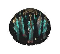 Dark dream catcher Shower Cap for Women Double Layers Thick Hair Caps Reusable Waterproof Bath Caps with Elastic Band Hair Hat Washable Shower Hat for Men Women Spa Salon