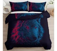 Dark Duvet Cover Set Single Anime Style Glowing Wolf Head Bedding Set 3pcs, for Kids Boy Girls Room Decor 135 x 200 cm Comforter Bedding Soft Microfiber Quilt Cover with 2 Pillowcases