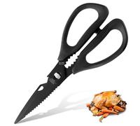 DARK EDGE Germany 1.4116 Premium Serrated Blade Collapsible Kitchen Scissors Black Titanium Plated Stainless Steel Kitchen Food Scissors Heavy Duty Chicken Bone Nutcracker Open