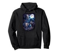 Dark Elephants Under the Full Moon Vintage Fantasy Lightning Pullover Hoodie