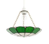 Dark Emerald Green and Opal White Tiffany Glass Pendant Lighting Shade Happy Homewares Green One Size