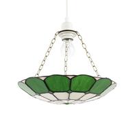 Dark Emerald Green and Opal White Tiffany Glass Traditional Pendant Lighting Shade | 31cm x 6cm | Brass Chains Included by Happy Homewares