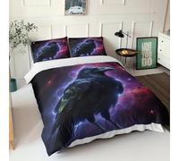 Dark Energy Raven Duvet Cover Set Soft Lightweight 3Pcs Bedding Sets with Pillowcase Print Pattern Kids Boys Girls Teens Mysterious Universe Quilt Covers with Zipper Closure Double（200x200cm）
