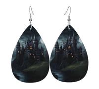 Dark Fairy Tale Castle01 Print Leather Dangle Earrings For Women Elegant Drop Earrings Lightweight Fashion Jewelry