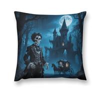 Dark Fairytale Skeleton Carriage Throw Pillow Covers 16 "x16 " Decorative Plush Pillowcase with Hidden Zipper Double-Sided Boho Farmhouse Cushion Case for Sofa Bed Chair, Holiday Decor, Home Gift