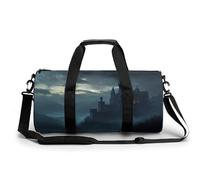 Dark Fantasy Ancient Castle Gloomy Mountain Travel Gym Bag for Women Men Cylindrical Duffle Bag Sport Workout Bag with Shoulder Strap