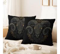 Dark, Fantasy, Gothic Cushion Covers Set of 2 Pack 50 x 50 CM - No Pillow Insert Decorative Covers Ram Head, Large Horn, Eye, Geometric for Sofa Bed Couch Outdoor Home Decorations