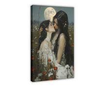 Dark Fantasy Lesbian Couple Artwork Canvas Poster Wall Art Decor Print Picture Paintings for Living Room Bedroom Decoration 16x24inch(40x60cm)