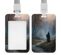 Dark Fantasy Old Witch in Forest ID Badge Holder Retractable Clip Card Holder Card Protector Name Badge Name Tag for Work Office Doctor Nurse