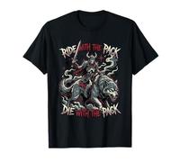 Dark Fantasy Skeleton Warrior Riding Giant Wolf Art T-Shirt