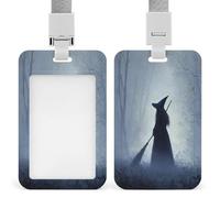 Dark Fantasy Witch Broom Foggy Forest ID Badge Holder Retractable Clip Card Holder Card Protector Name Badge Name Tag for Work Office Doctor Nurse