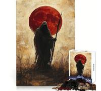 Dark Figure Under Blood Moon Jigsaw Puzzles for Teenagers 1000 Piece Logic Build Sharp Color Fun Hobby Art Work (50x75cm)