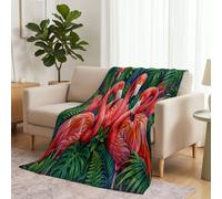 Dark Flannel Throws Blanket for Sofa Bedroom, Fine Animal Flamingo Fluffy Lightweight Blanket Fleece Bed Throw, Tropical Plant Leaf Warm Soft Blankets for Couch Office, 130x150 cm