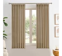 Dark Flax Pinch Pleated Linen Curtains 45 Inches Long Semi Sheer Memory Trained Ripple Fold Curtain with Hooks Back Tab Textured Light Filtering Drapes for Bedroom Living Room 42x45 Set of 2