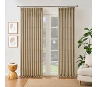 Dark Flax Pinch Pleated Linen Curtains 86 Inches Long Semi Sheer Memory Trained Ripple Fold Curtain with Hooks Back Tab Textured Light Filtering Drapes for Bedroom Living Room 50x86 Set of 2