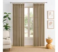 Dark Flax Pinch Pleated Linen Curtains 94 Inches Long Semi Sheer Memory Trained Ripple Fold Curtain with Hooks Back Tab Textured Light Filtering Drapes for Bedroom Living Room 50x94 Set of 2