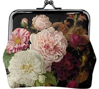 Dark Floral Black Roses Women's Leather Coin Purse, Small Change Pouch with Kiss-Lock Clasp Closure Buckle Wallet for Girl Gift