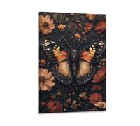 Dark Floral Butterfly Wall Art Poster Elegant Monarch Insect Print with Botanical Flowers Vintage Nature Canvas Decor Living Room Entryway Office Boho Wall Artwork Gift 20x30inch Frame
