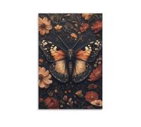 Dark Floral Butterfly Wall Art Poster Elegant Monarch Insect Print with Botanical Flowers Vintage Nature Canvas Decor Living Room Entryway Office Boho Wall Artwork Gift 20x30inch Unframe