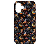 Dark Floral Songbird Pattern Bird Enthusiasts & Birdwatchers Case for iPhone 16